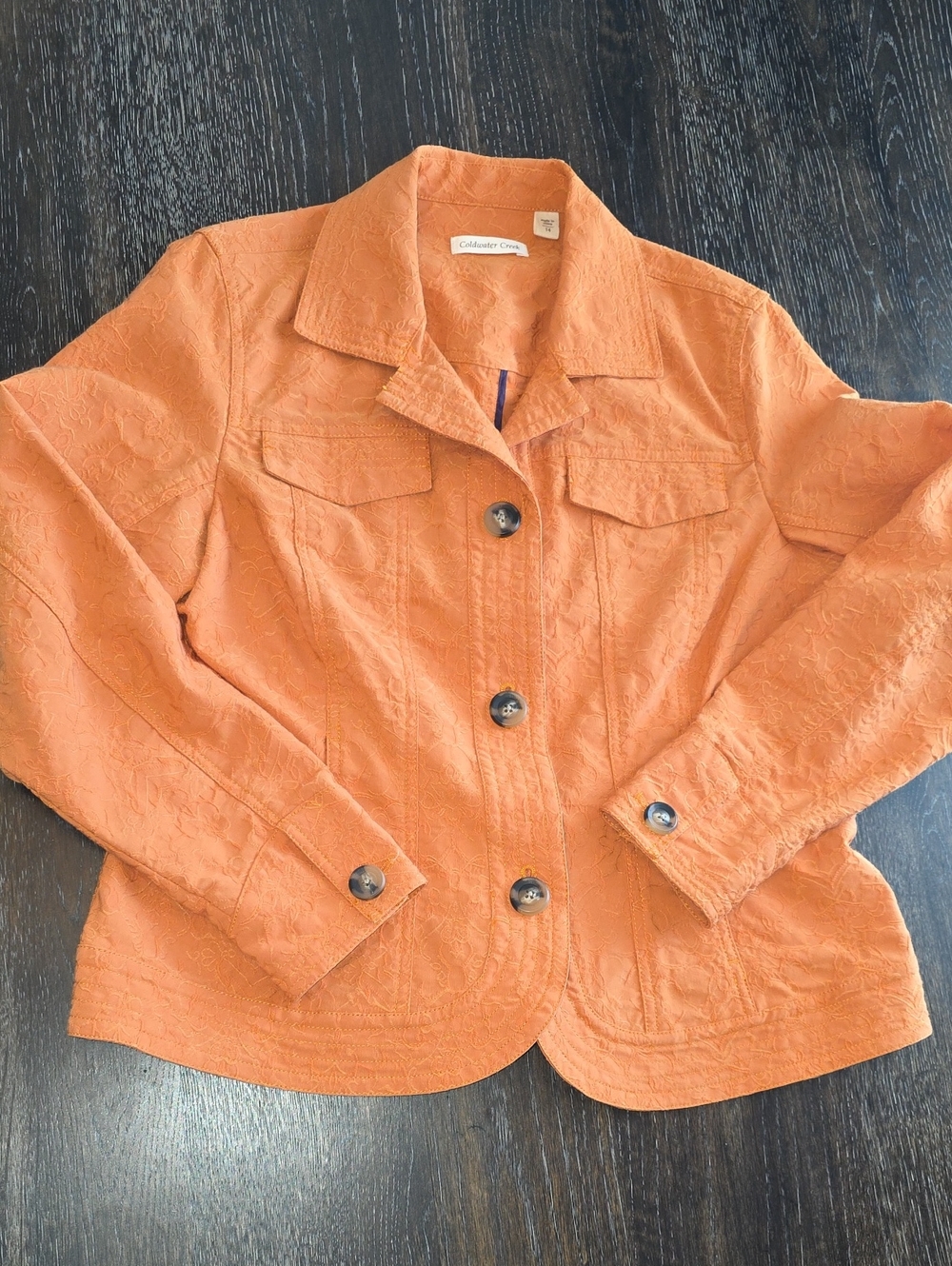 Coldwater Creek Orange Textured Button Jacket